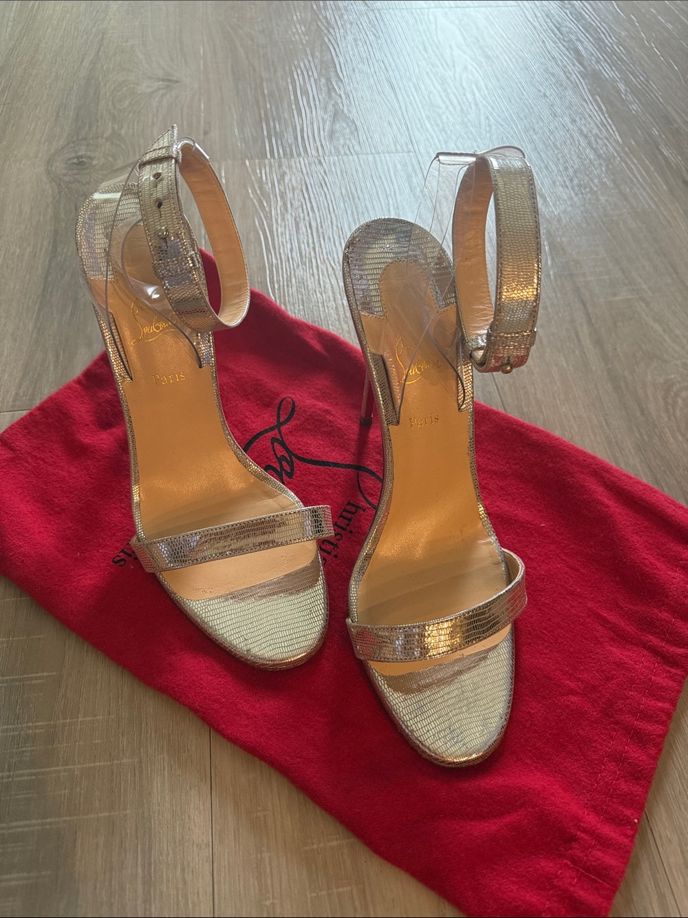 Christian Louboutin Silver Metallic Ankle-Strap Heels